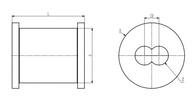 βαρέλια βιδών οικοδόμησης 128mm στρογγυλά για τα δίδυμα μέρη 106mm hdpe κεντρικής απόστασης γραμμή 0 εξωθητών βιδών εξώθησης σωλήνων